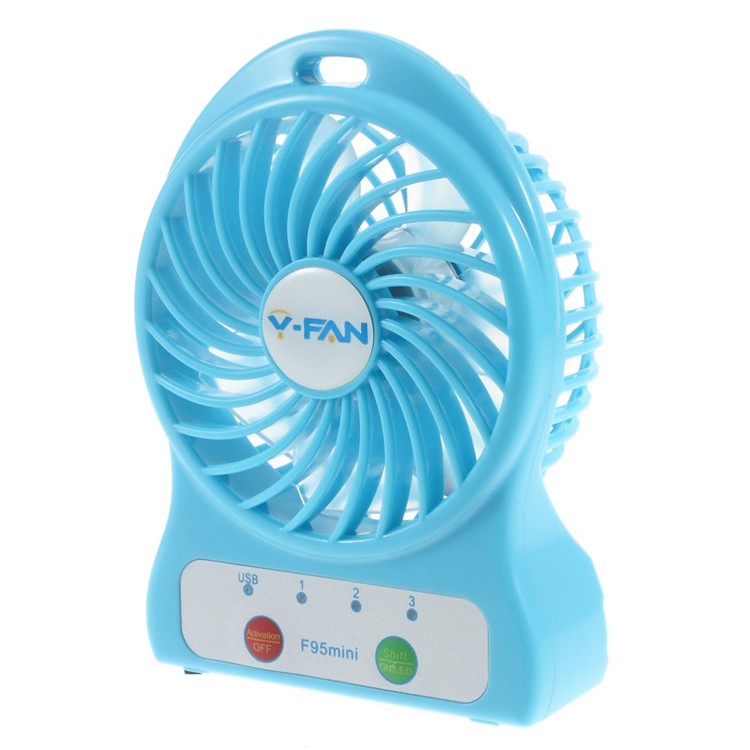 F95 Mini Portable 3 Speeds 7 Vanes Desktop USB Fan with LED Light - Blue-1