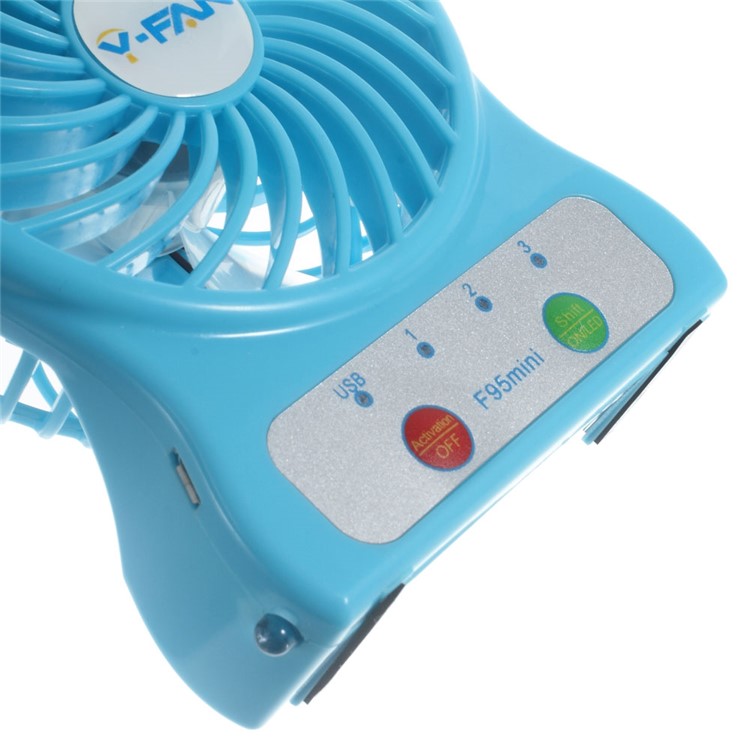 F95 Mini Portable 3 Speeds 7 Vanes Desktop USB Fan with LED Light - Blue-4