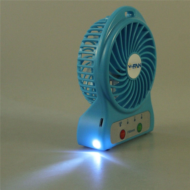 F95 Mini Portable 3 Speeds 7 Vanes Desktop USB Fan with LED Light - Blue-6
