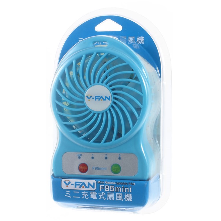 F95 Mini Portable 3 Speeds 7 Vanes Desktop USB Fan with LED Light - Blue-8
