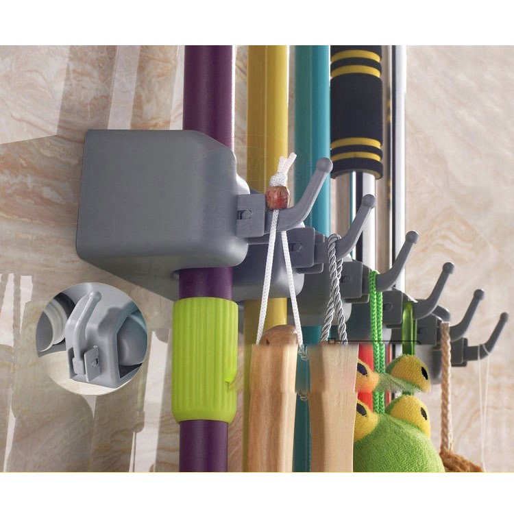 Mop Broom Halter Haken Wand Rack Storage Mounted Organizer(5 Schlitze und 6 Haken)-2