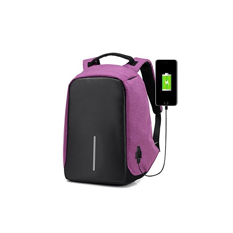 Mochila Portátil Antirrobo Para Computadora Portátil Con Puerto De Carga USB Para Computadora Portátil De 15 Pulgadas - Púrpura-2