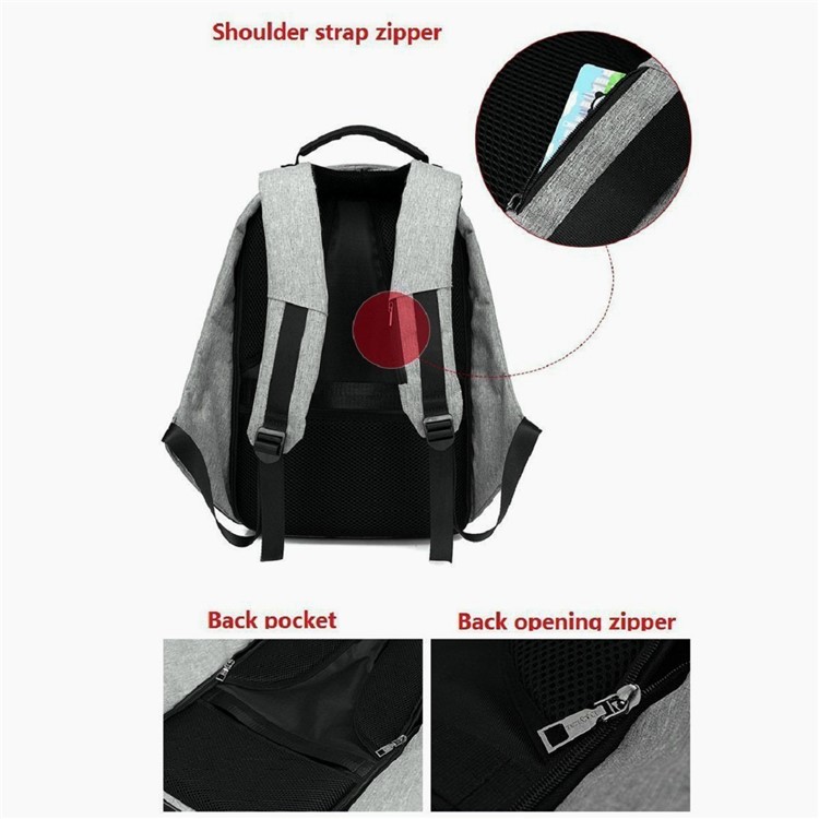 Mochila Portátil Antirrobo Para Computadora Portátil Con Puerto De Carga USB Para Computadora Portátil De 15 Pulgadas - Púrpura-6