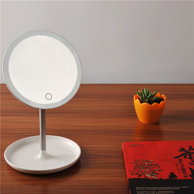 Round Shape Dimmable LED Makeup Mirror USB Rechargeable with Touch Control - White-1