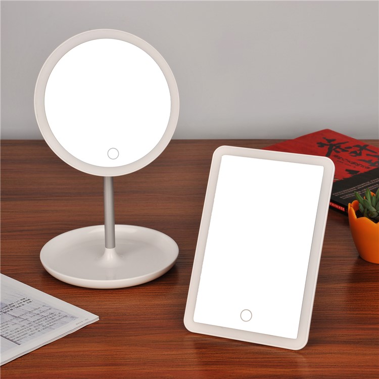 Round Shape Dimmable LED Makeup Mirror USB Rechargeable with Touch Control - White-2