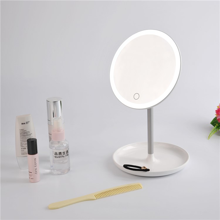 Round Shape Dimmable LED Makeup Mirror USB Rechargeable with Touch Control - White-3