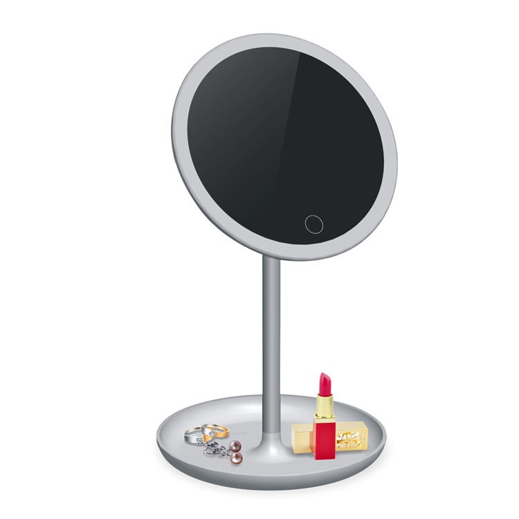 Round Shape Dimmable LED Makeup Mirror USB Rechargeable with Touch Control - White-5