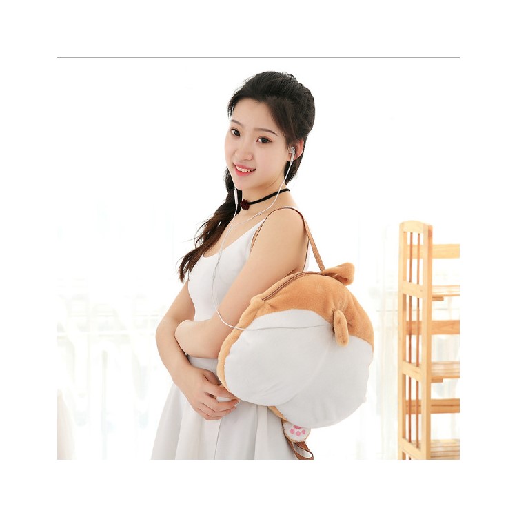 Soft Plush Kawaii Ass Double Shoulder Bag 3D Corgi Butt Backpack, Size: 38 x 36cm-2