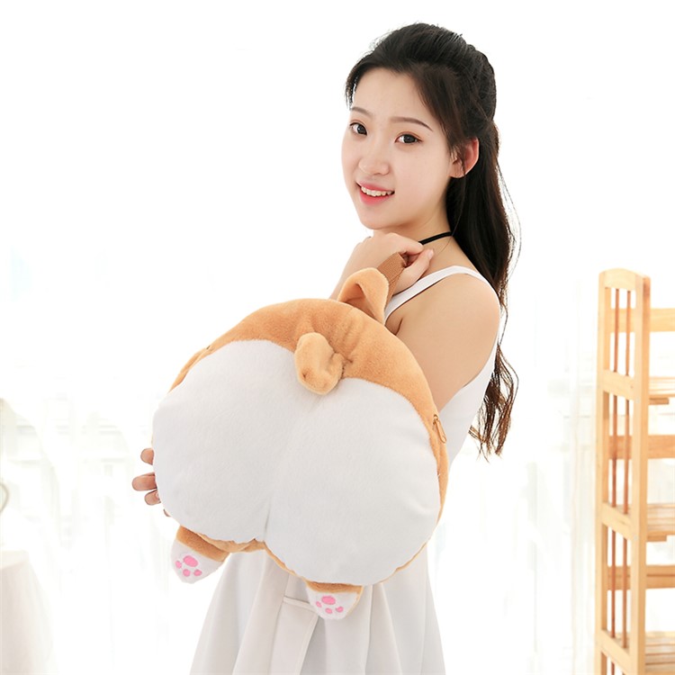 Soft Plush Kawaii Ass Double Shoulder Bag 3D Corgi Butt Backpack, Size: 38 x 36cm-3