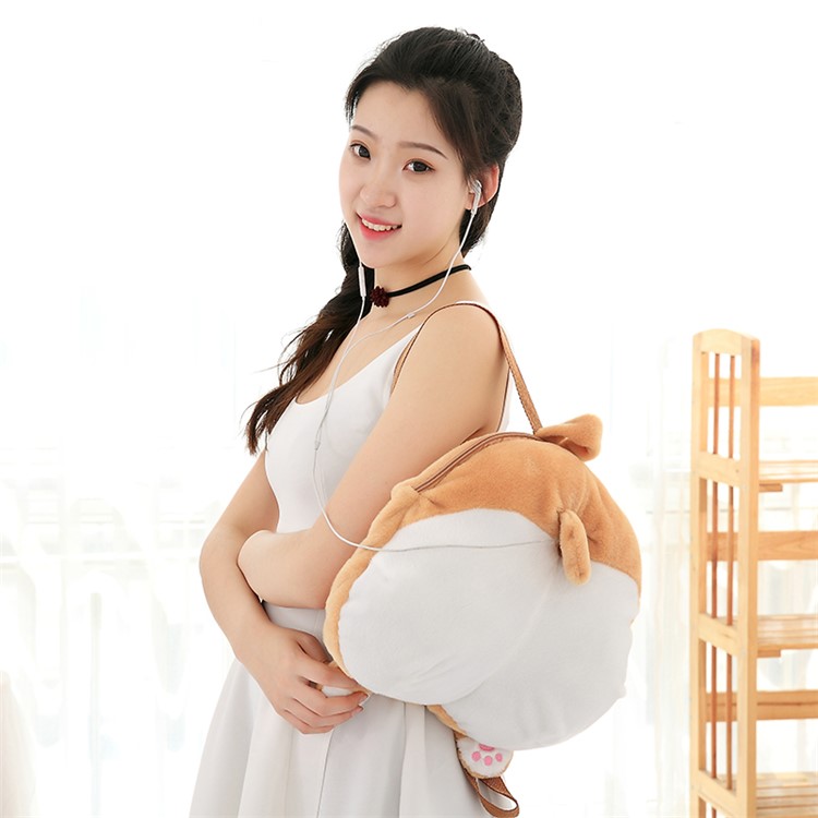 Soft Plush Kawaii Ass Double Shoulder Bag 3D Corgi Butt Backpack, Size: 38 x 36cm-5