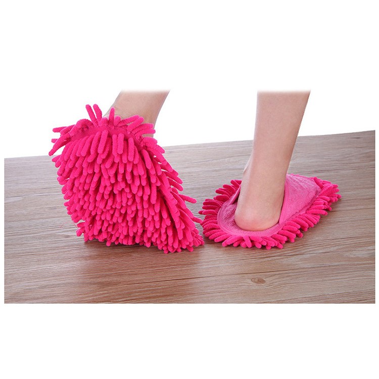 Household Chenille Floor Dust Cleaning Mop Slippers Easy Clean Open Toe Indoor Shoes - Rose-2