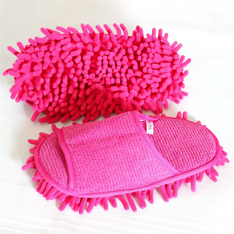 Household Chenille Floor Dust Cleaning Mop Slippers Easy Clean Open Toe Indoor Shoes - Rose-4