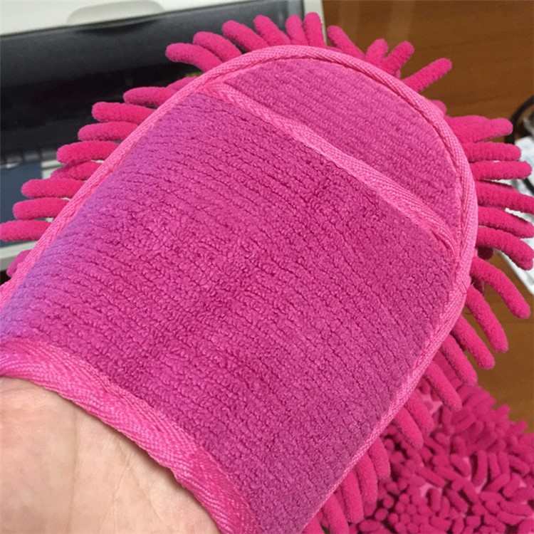 Household Chenille Floor Dust Cleaning Mop Slippers Easy Clean Open Toe Indoor Shoes - Rose-6