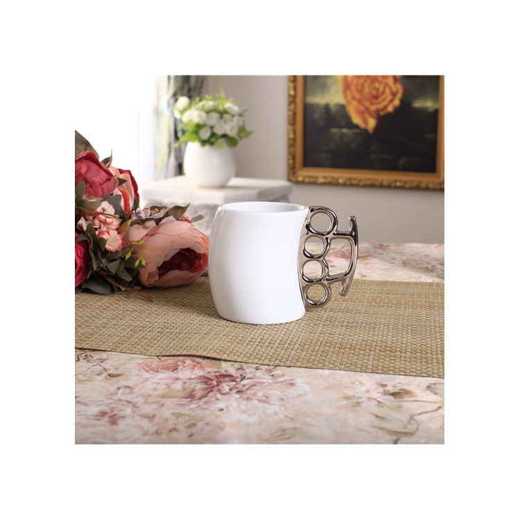 Creative Ceramic Couple Boxing Cup - White + Silver Color-1