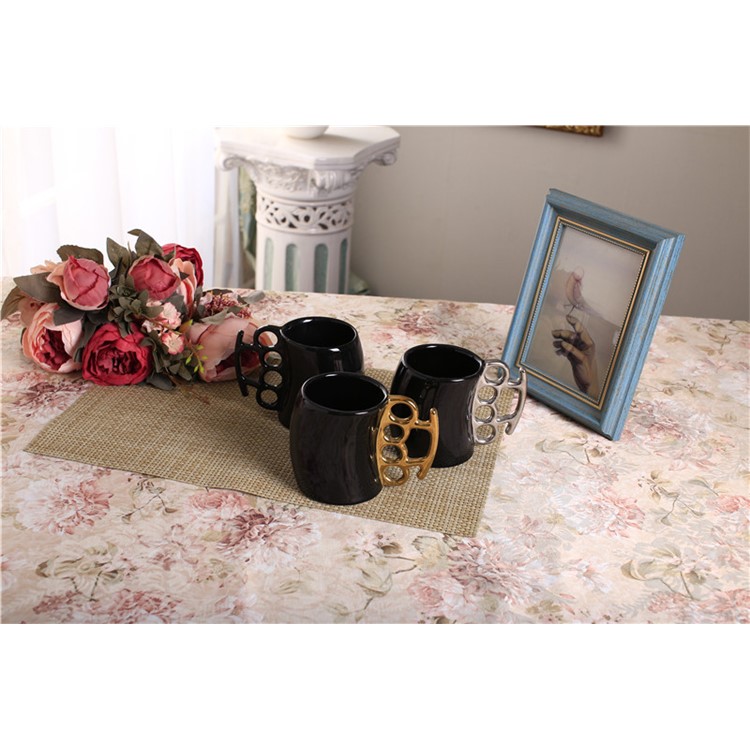 Creative Ceramic Couple Boxing Cup - White + Silver Color-2