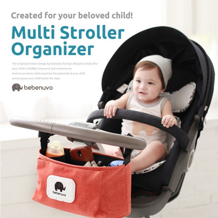 Portable Waterproof Adjustable Hanging Storage Bag Baby Stroller Organizer Wipes Can Baby Crib for Nursery Essentials - Orange-1