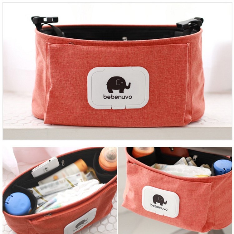 Portable Waterproof Adjustable Hanging Storage Bag Baby Stroller Organizer Wipes Can Baby Crib for Nursery Essentials - Orange-2