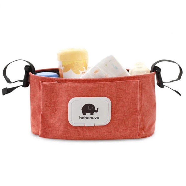 Portable Waterproof Adjustable Hanging Storage Bag Baby Stroller Organizer Wipes Can Baby Crib for Nursery Essentials - Orange-3