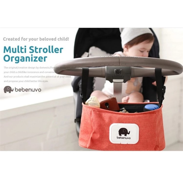 Portable Waterproof Adjustable Hanging Storage Bag Baby Stroller Organizer Wipes Can Baby Crib for Nursery Essentials - Orange-4
