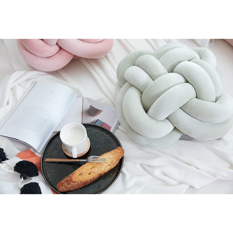 INS Knot Ball Nordic Knitted Velvet Knot Ball Pillow Home Decor - Pink-6