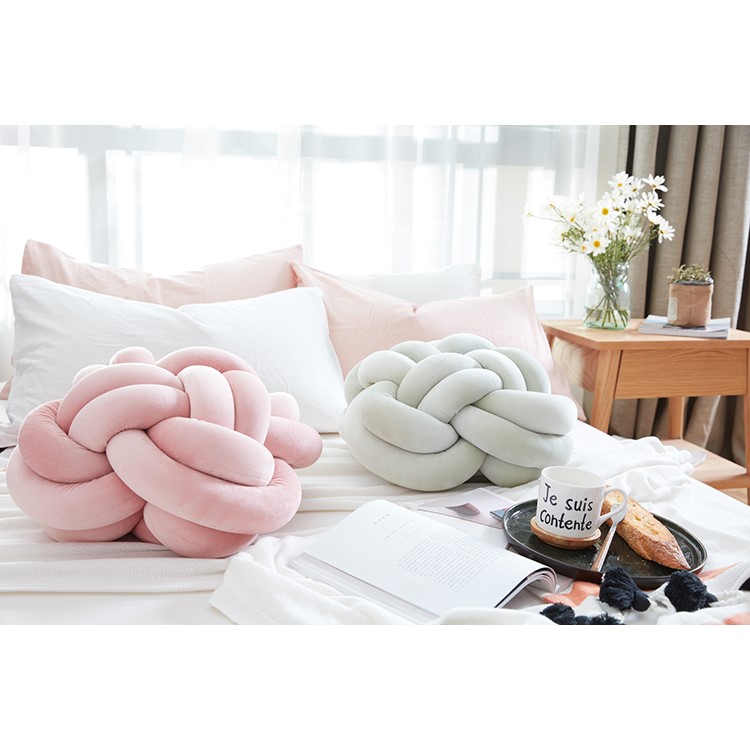 Knot Ball Nordic Knitted Velvet Knot Ball Sofa Pillow Home Decor - S / Beige-2