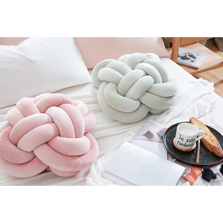 Knot Ball Nordic Knitted Velvet Knot Ball Sofa Pillow Home Decor - S / Beige-3