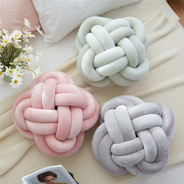 Knot Ball Nordic Knitted Velvet Knot Ball Sofa Pillow Home Decor - S / Beige-5