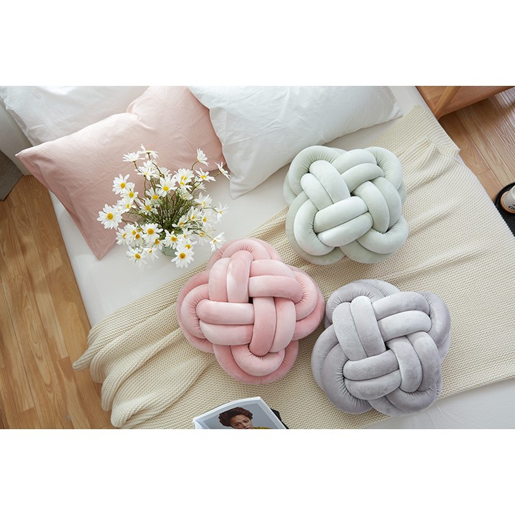 Lovely Knot Ball Nordic Knitted Velvet Knot Ball Sofa Pillow Home Decor - S / Grey-3