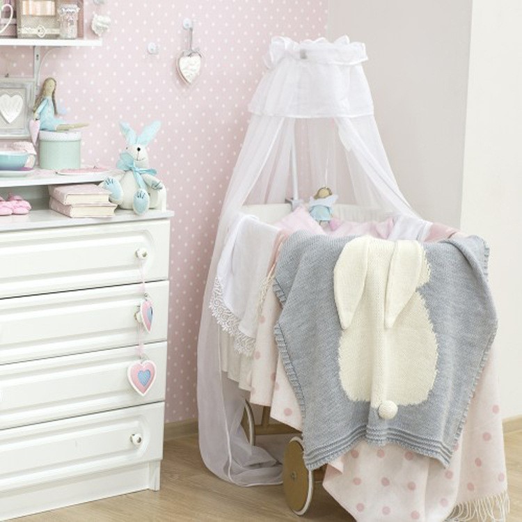 Children's Lovely 3D Rabbit Ear Jacquard knitted Blanket - Grey-3