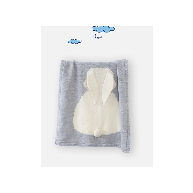 Children's Lovely 3D Rabbit Ear Jacquard knitted Blanket - Grey-9