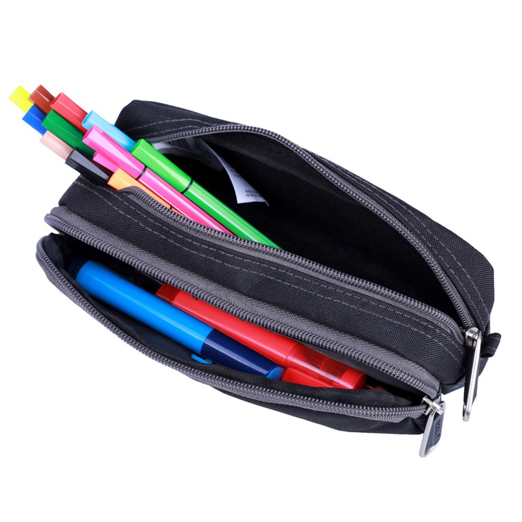 Fashion Double Zipper Water-proof Polyester Student Pencil Pouch Bag - Black-1