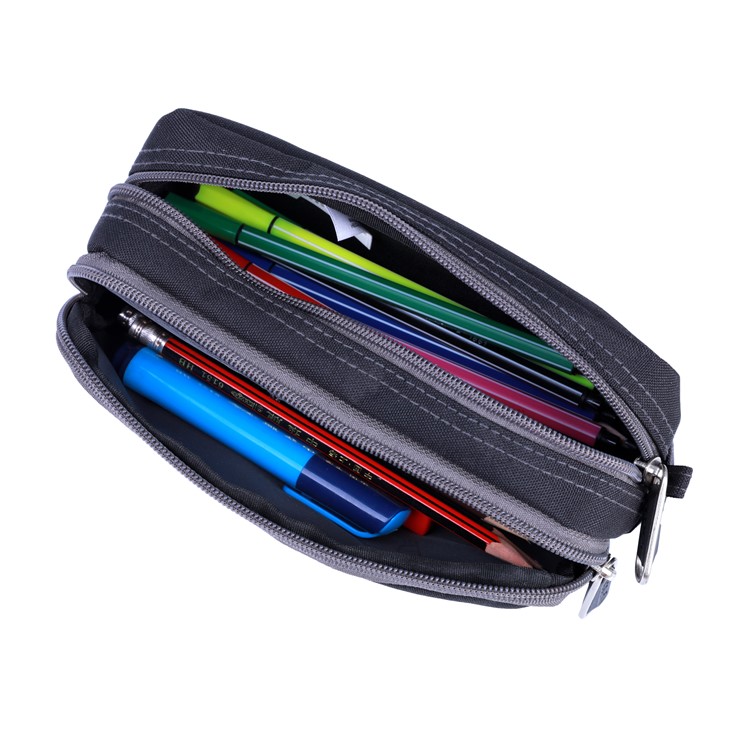 Fashion Double Zipper Water-proof Polyester Student Pencil Pouch Bag - Black-11