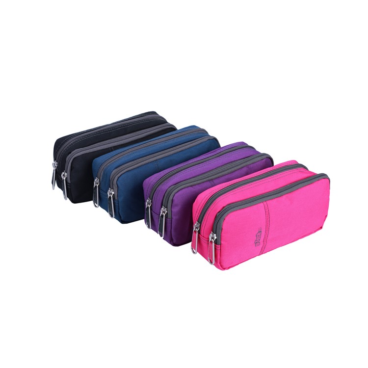 Fashion Double Zipper Water-proof Polyester Student Pencil Pouch Bag - Black-14