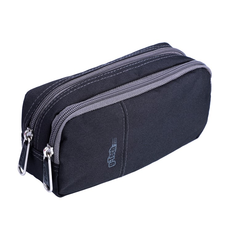Fashion Double Zipper Water-proof Polyester Student Pencil Pouch Bag - Black-2