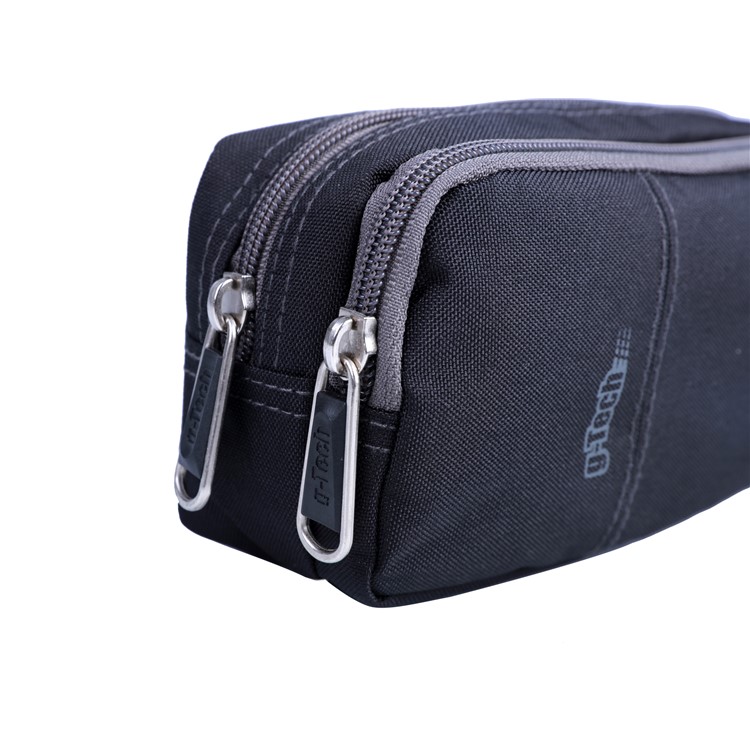Fashion Double Zipper Water-proof Polyester Student Pencil Pouch Bag - Black-4