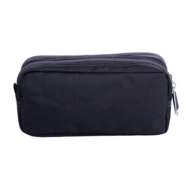 Fashion Double Zipper Water-proof Polyester Student Pencil Pouch Bag - Black-7