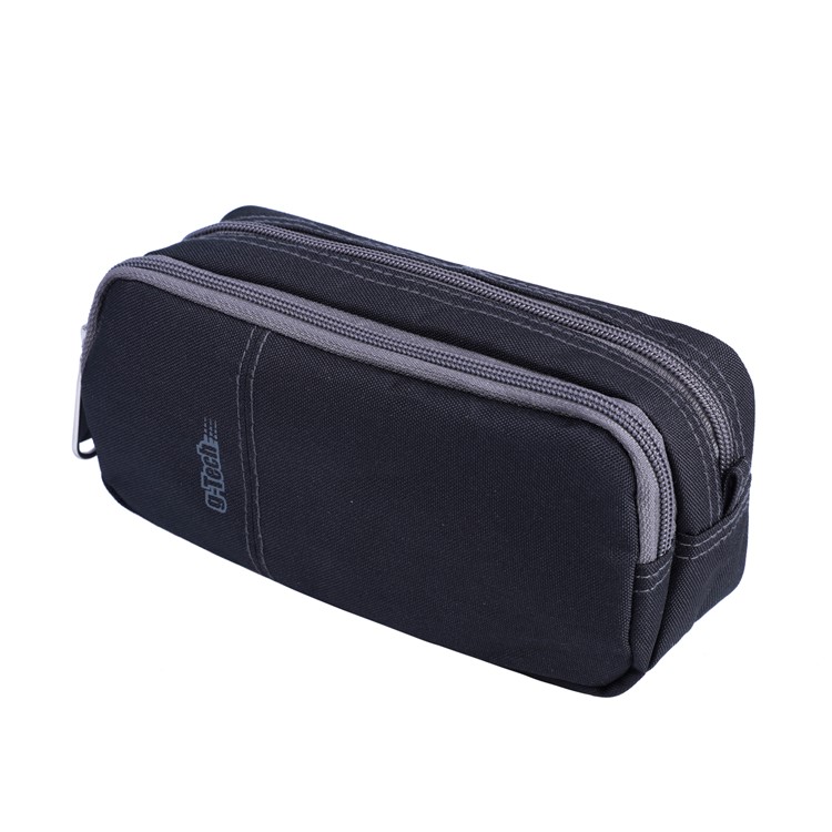 Fashion Double Zipper Water-proof Polyester Student Pencil Pouch Bag - Black-8