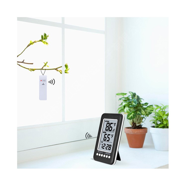 Thermomètre intérieur à l'extérieur Horloge + capteur de télécommande 100M (CJ3315RFCC + RF) - Noir-4