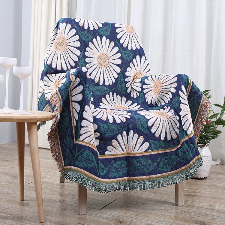 Cotton Three Layers Two-sided Sofa Cover Blanket with Tassels, Size: 180 x 230cm - Daisy-1