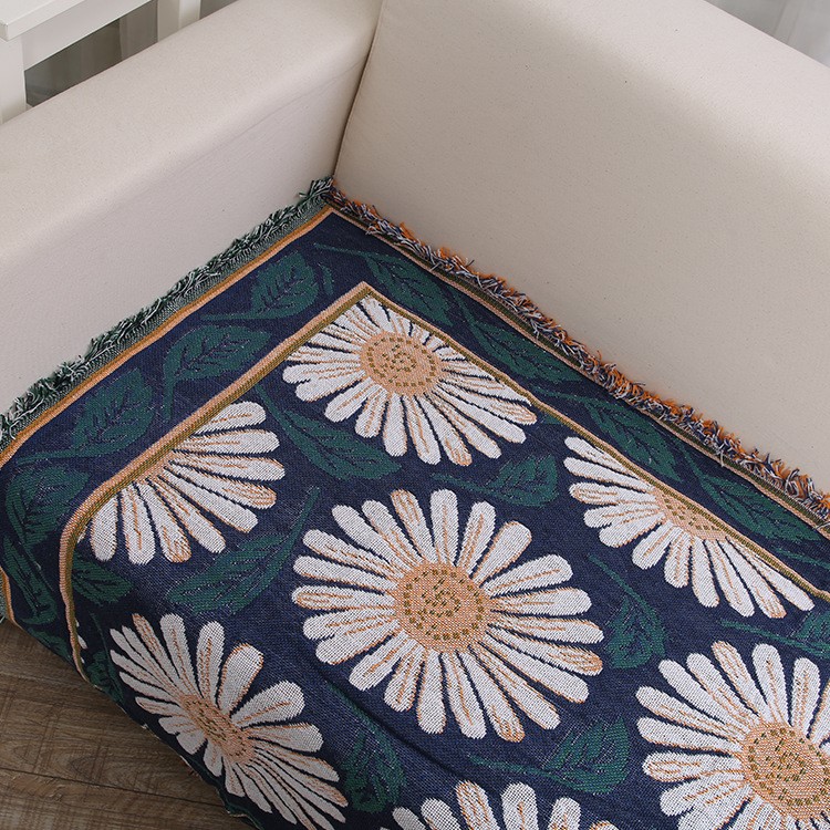 Cotton Three Layers Two-sided Sofa Cover Blanket with Tassels, Size: 180 x 230cm - Daisy-2