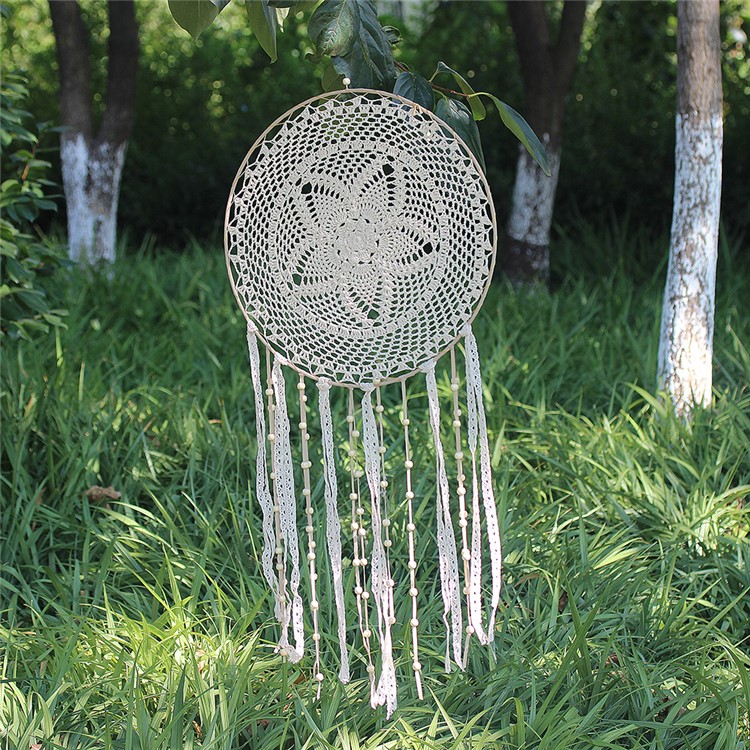 Circular Tassel Dream Catcher Wall Hanging Decoration Decor Craft for Bedroom Car Party Etc. - Light Coffee-1