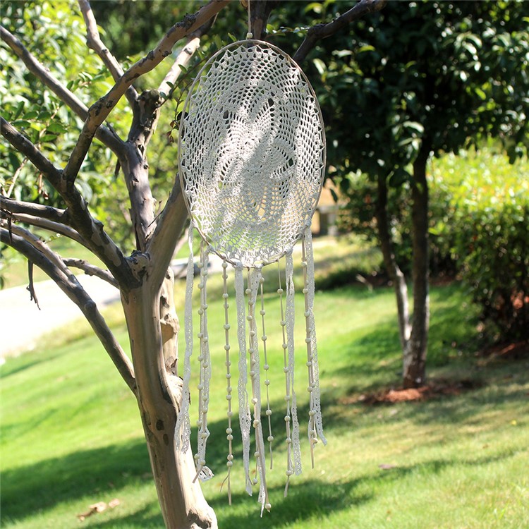 Circular Tassel Dream Catcher Wall Hanging Decoration Decor Craft for Bedroom Car Party Etc. - Light Coffee-2