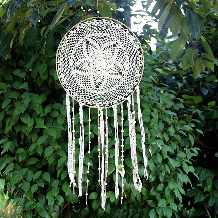 Circular Tassel Dream Catcher Wall Hanging Decoration Decor Craft for Bedroom Car Party Etc. - Light Coffee-3
