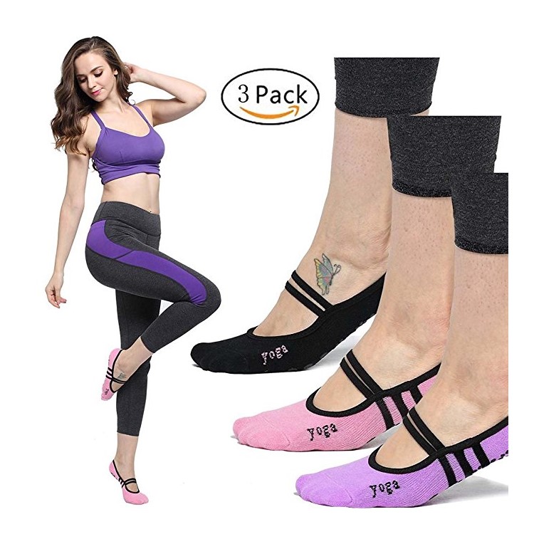 One Size 36-41 Cotton and Spandex Non Slip Yoga Low Cut Socks Ankle Sport Toe Shoes (3 Packs)-1