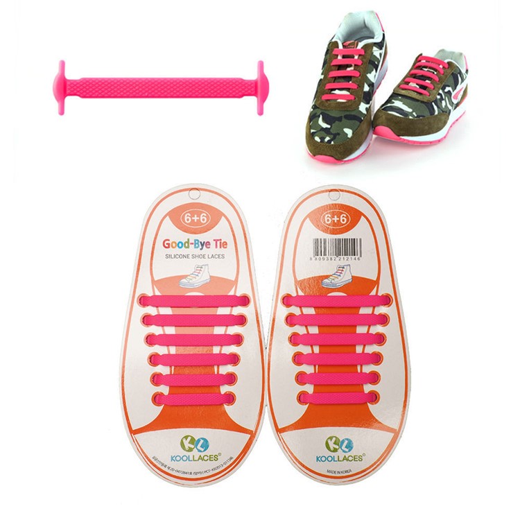 6 Pairs Hook Type Soft Elastic Silicone Shoelace Shoelaces, 4.5 - 7cm - Pink-1