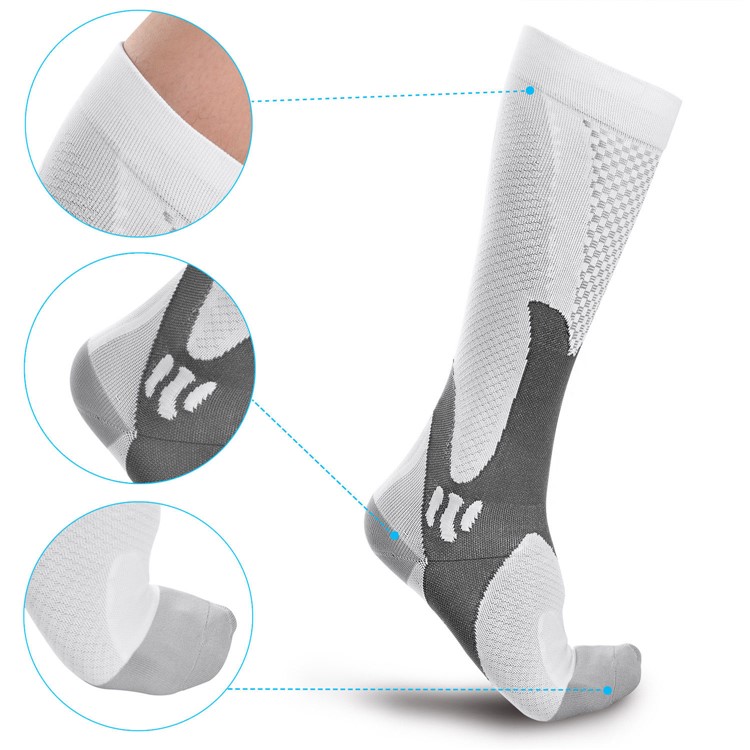2 Pairs 20-30mmhg High Compression Sports Knee Elastic Socks for Running Cycling Fitness - White / Size: L/XL-1