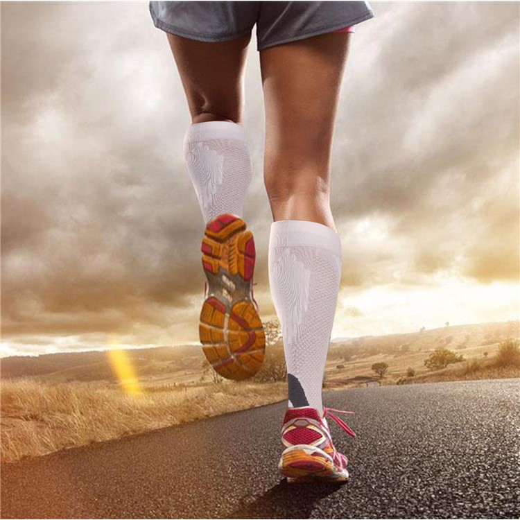 2 Pairs 20-30mmhg High Compression Sports Knee Elastic Socks for Running Cycling Fitness - White / Size: L/XL-2