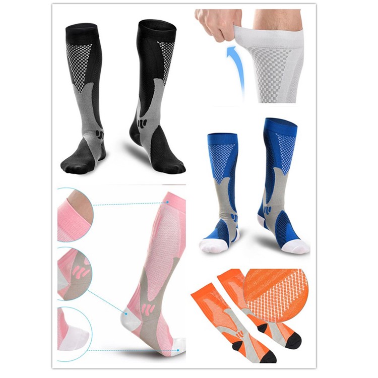 2 Pairs 20-30mmhg High Compression Sports Knee Elastic Socks for Running Cycling Fitness - White / Size: L/XL-3