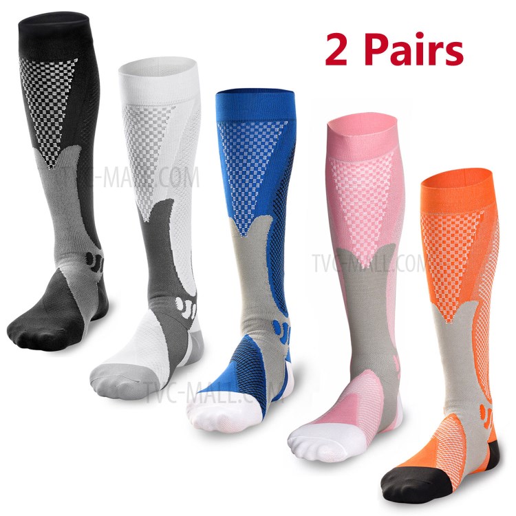 2 Pairs 20-30mmhg High Compression Sports Knee Elastic Socks for Running Cycling Fitness - White / Size: L/XL-5