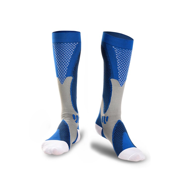 2 Pairs Unisex 20-30mmhg Sports Knee Elastic Socks High Stockings for Running Cycling Fitness - Blue / Size: L/XL-1